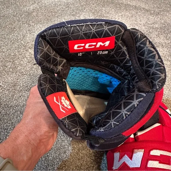 CCM Red and Navy Ice Hockey Gloves 10” - Picture 5 of 9